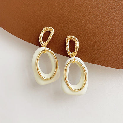 Wholesale geometric overlapping white enamel 14K gold drop earrings (5 pairs)