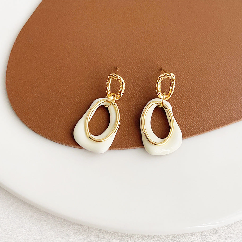 Wholesale geometric overlapping white enamel 14K gold drop earrings (5 pairs)