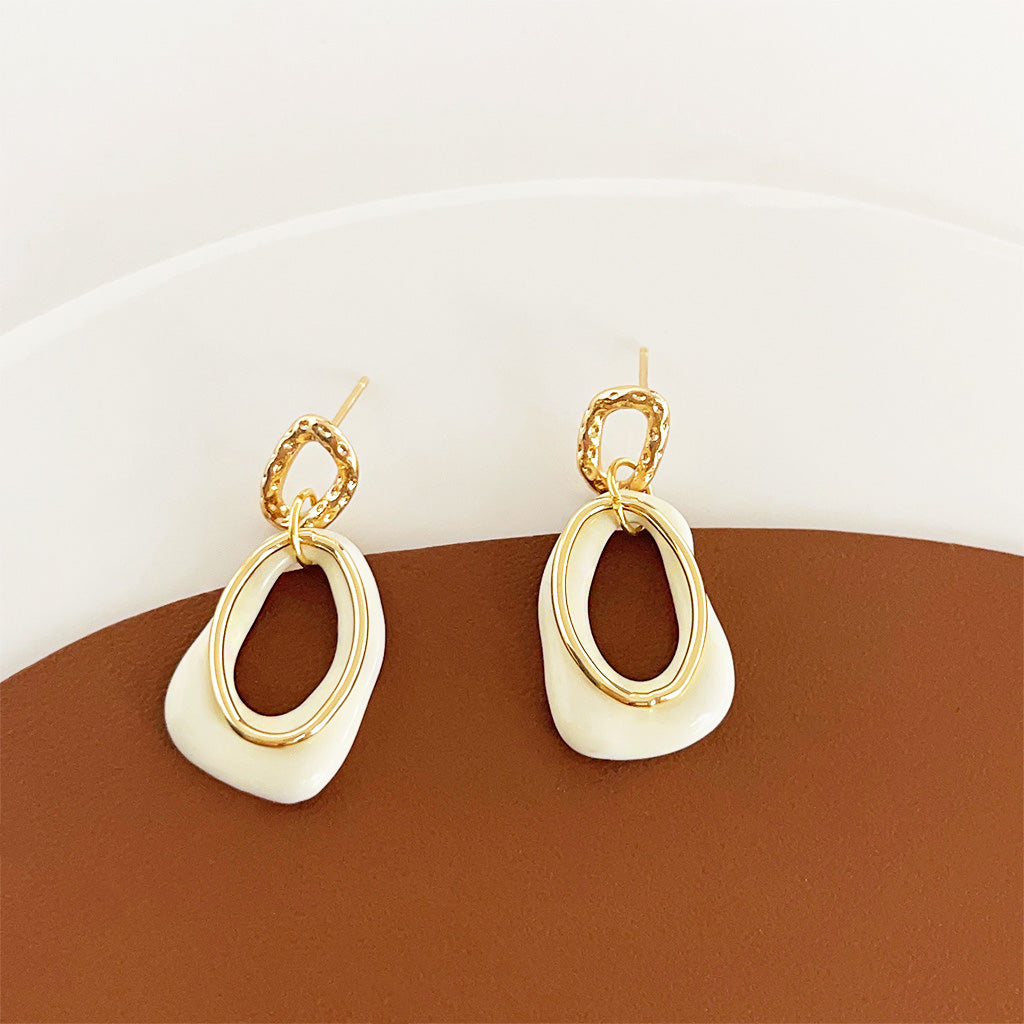 Wholesale geometric overlapping white enamel 14K gold drop earrings (5 pairs)