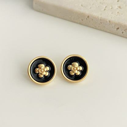 Wholesale 14k gold matte black enamel flower stud and clip earrings (5 pairs)