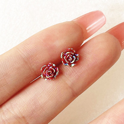 Wholesale mini tiny 3D red resin rose flower stud earrings (5 pairs)