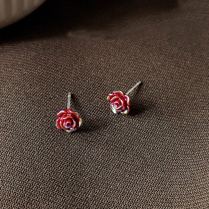 Wholesale mini tiny 3D red resin rose flower stud earrings (5 pairs)