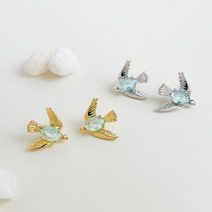 Wholesale blue crystal stone 3D bird stud earrings (5 pairs)