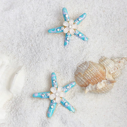 Wholesale handmade enamel starfish with resin flower and pearl stud earrings (5 pairs)