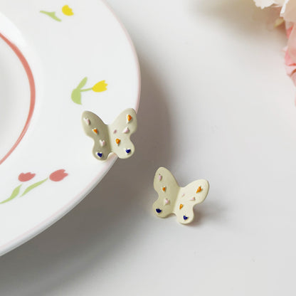 Wholesale white enamel butterfly piercing stud earrings (5 pairs)