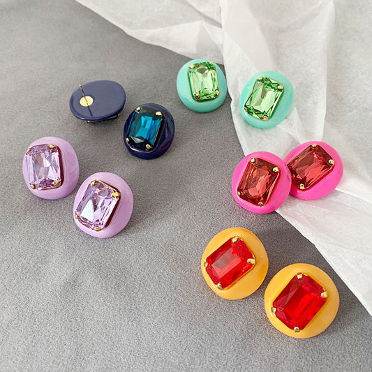 jewelry pop art old school vintage candy color big gemstone oval stud earrings (10 pairs)