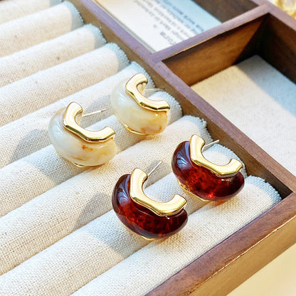 gold plated amber textured acrylic acetate C-shape stud earrings (5 pairs)