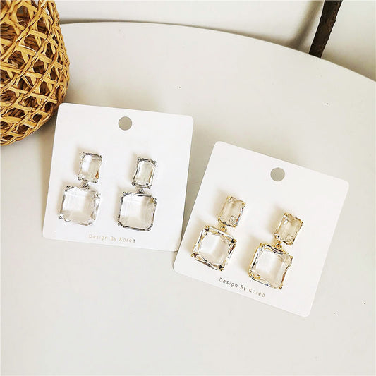 geometric square transparent crystal drop earrings (10 pairs)