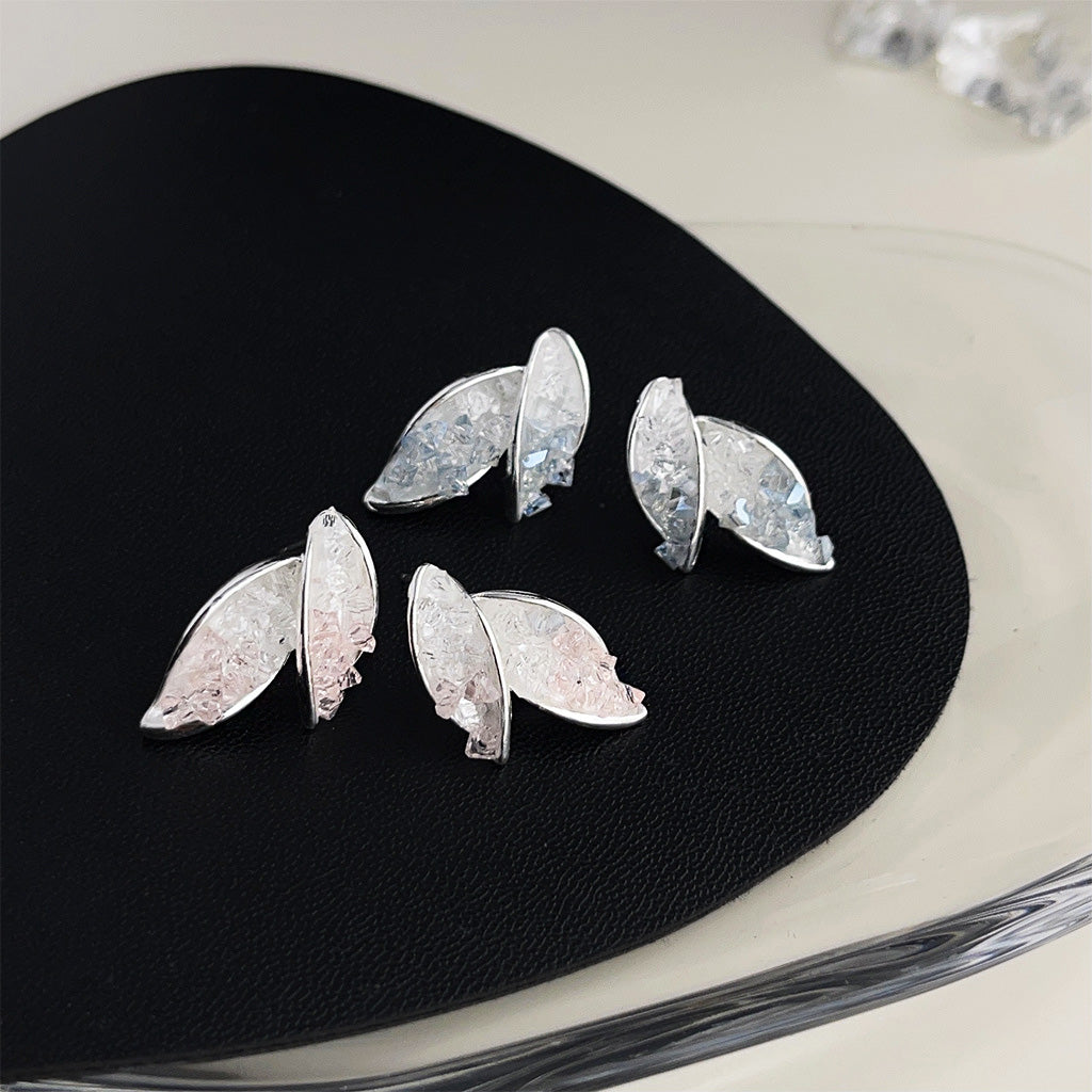 Silver plated clear crystal glass leaf shape stud earrings (5 pairs)