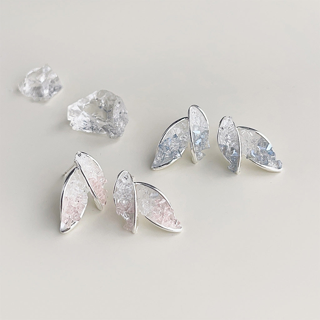 Silver plated clear crystal glass leaf shape stud earrings (5 pairs)