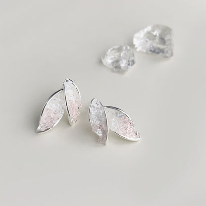 Silver plated clear crystal glass leaf shape stud earrings (5 pairs)