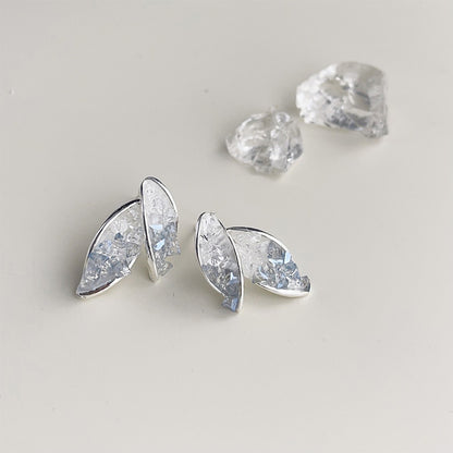 Silver plated clear crystal glass leaf shape stud earrings (5 pairs)