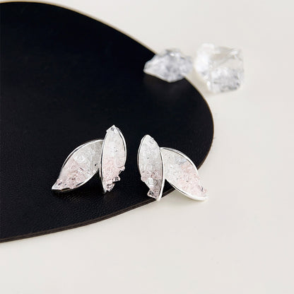 Silver plated clear crystal glass leaf shape stud earrings (5 pairs)