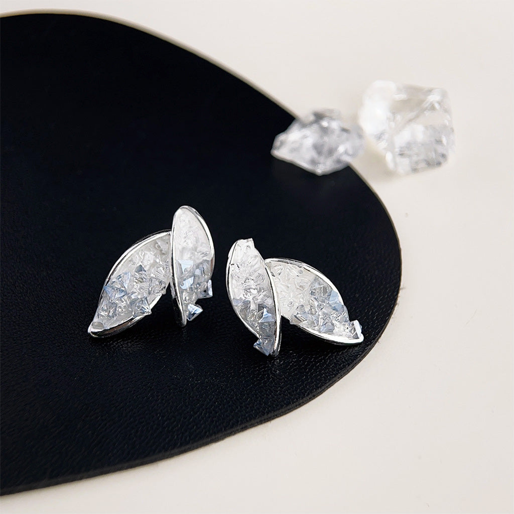 Silver plated clear crystal glass leaf shape stud earrings (5 pairs)