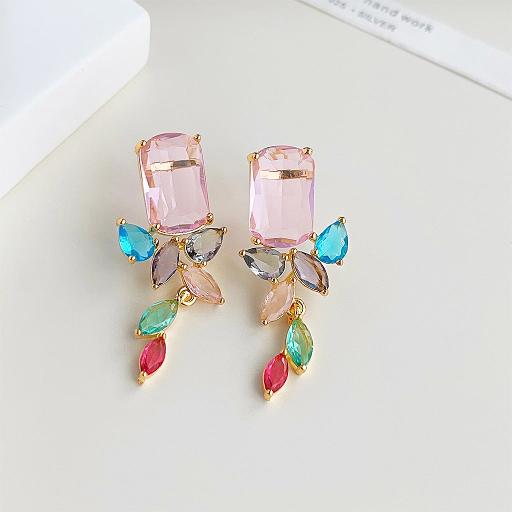 Gold plated multi color zircon drop dangle earrings (5 pairs)