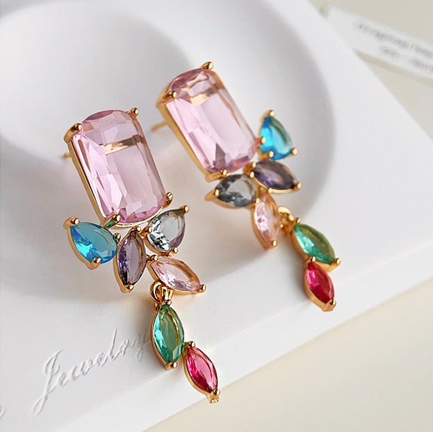 Gold plated multi color zircon drop dangle earrings (5 pairs)