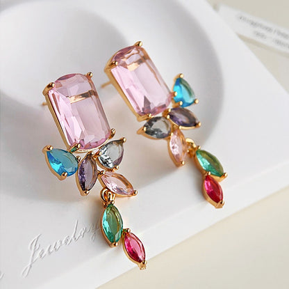 Gold plated multi color zircon drop dangle earrings (5 pairs)