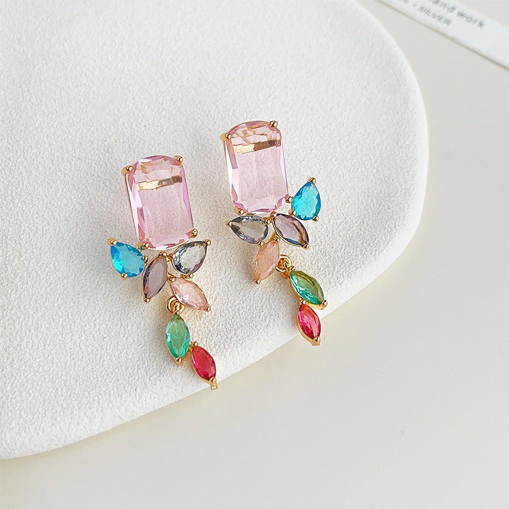 Gold plated multi color zircon drop dangle earrings (5 pairs)