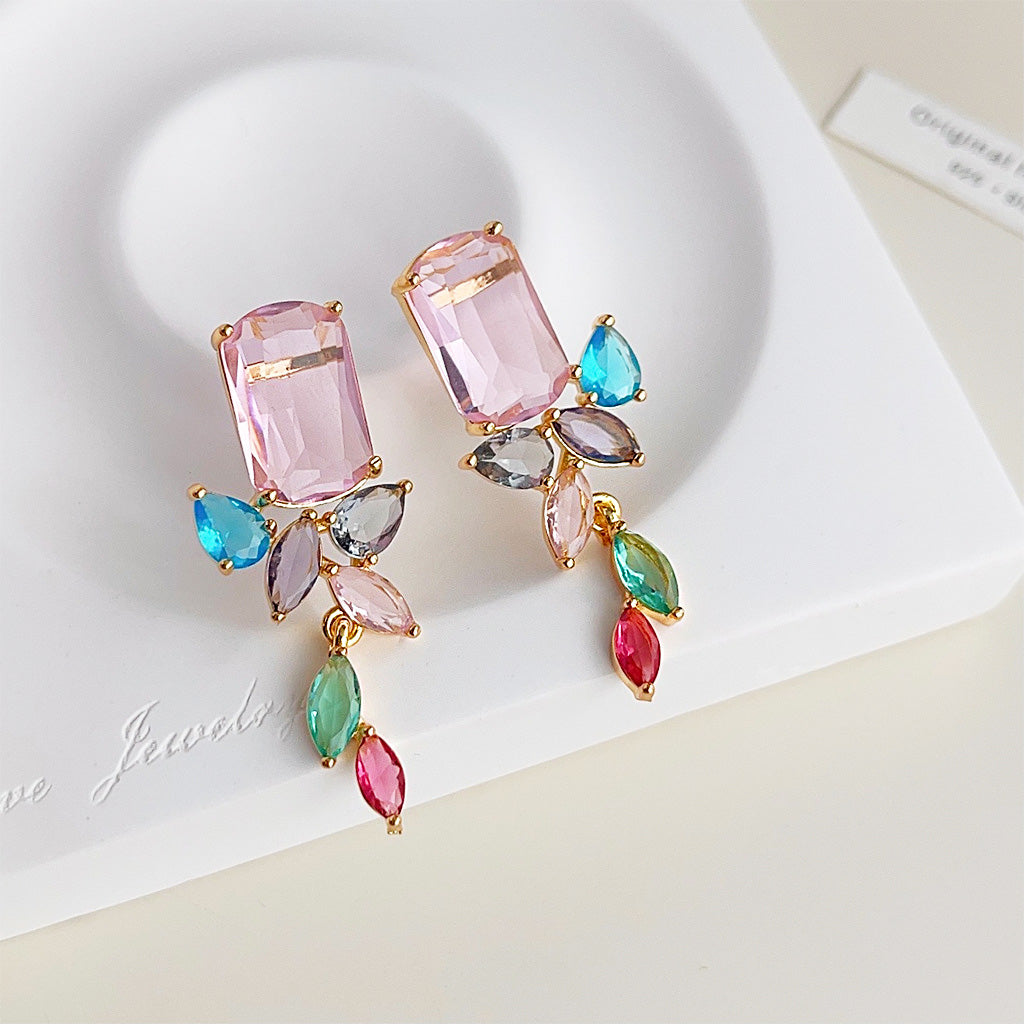 Gold plated multi color zircon drop dangle earrings (5 pairs)