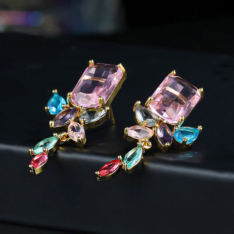 Gold plated multi color zircon drop dangle earrings (5 pairs)