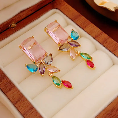 Gold plated multi color zircon drop dangle earrings (5 pairs)