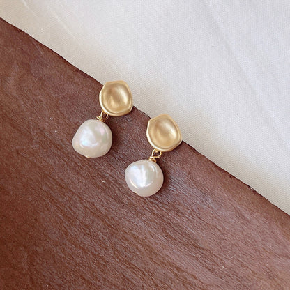 14k Gold baroque irregular freshwater pearl matte stud drop earrings (5 pairs)