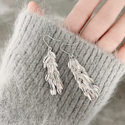 Silver plated leaves statement hook drop earrings (5 pairs)