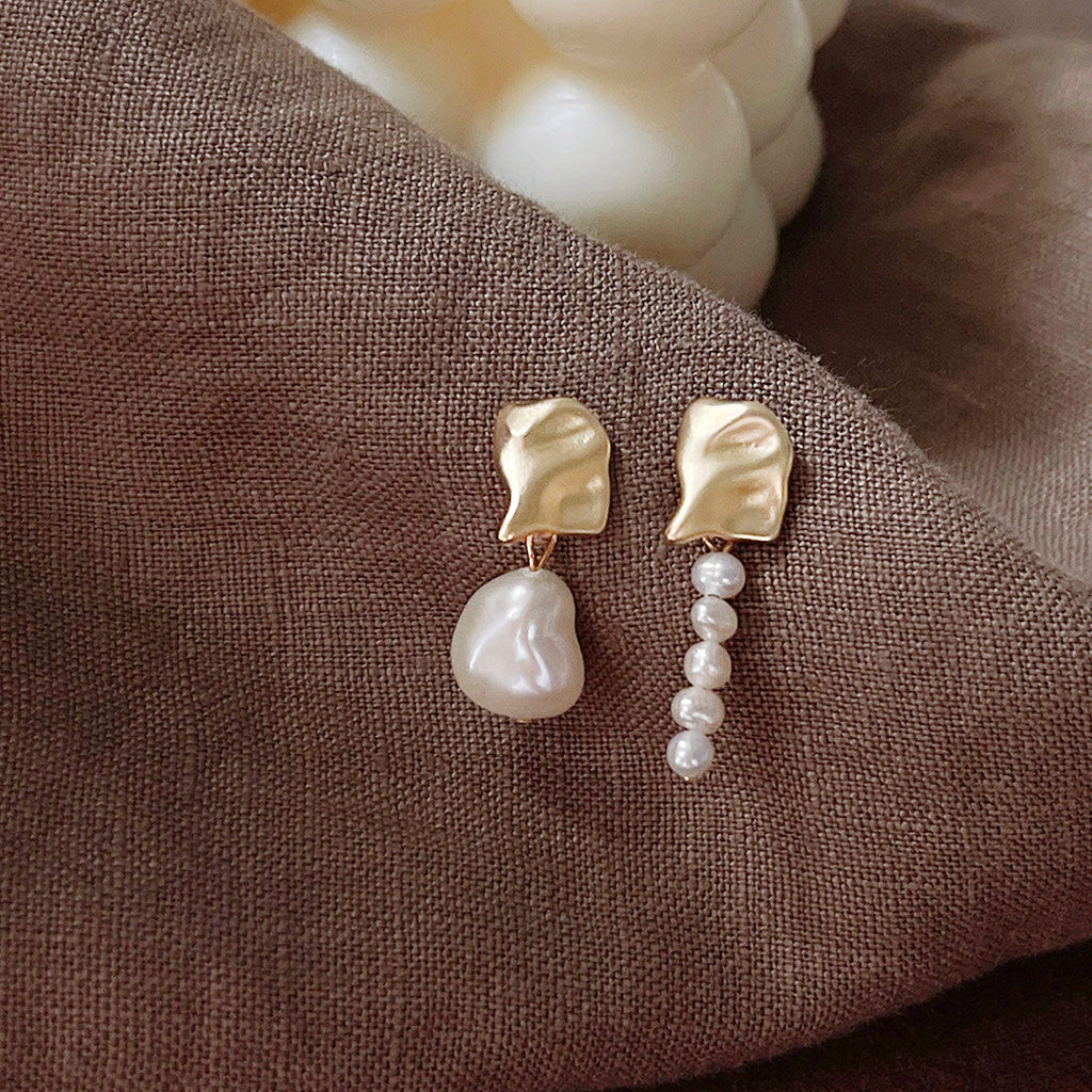 Asymmetrical irregular gold plated baroque freshwater pearl pendant drop earrings (5 pairs)