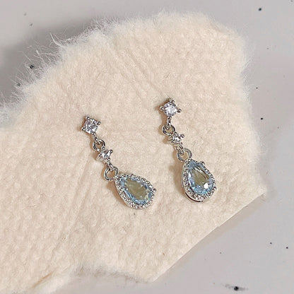 Silver plated zircon blue waterdrop drop earrings (5 pairs)