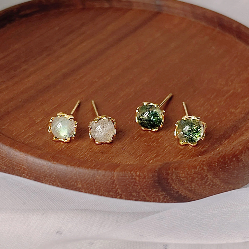 Mini glitter green shimmer stone stud earrings (5 pairs)