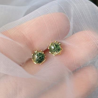 Mini glitter green shimmer stone stud earrings (5 pairs)