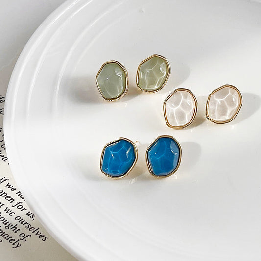 14K gold plated resin color irregular geometric stud earrings (5 pairs)