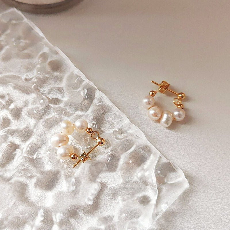 14K gold plated baroque freshwater pearl beaded stud earrings (5 pairs)