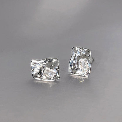 Silver plated white zircon irregular shape stud earrings (5 pairs)