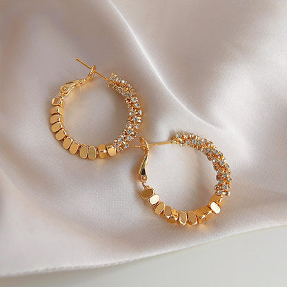 14K gold plated simple metal stitching round hoop earrings (5 pairs)