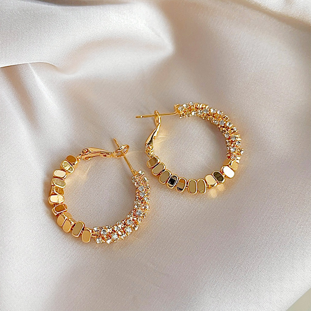 14K gold plated simple metal stitching round hoop earrings (5 pairs)