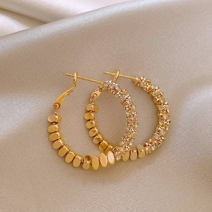 14K gold plated simple metal stitching round hoop earrings (5 pairs)