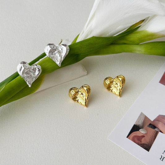 Metal geometric irregular heart shape stud earrings (5 pairs)