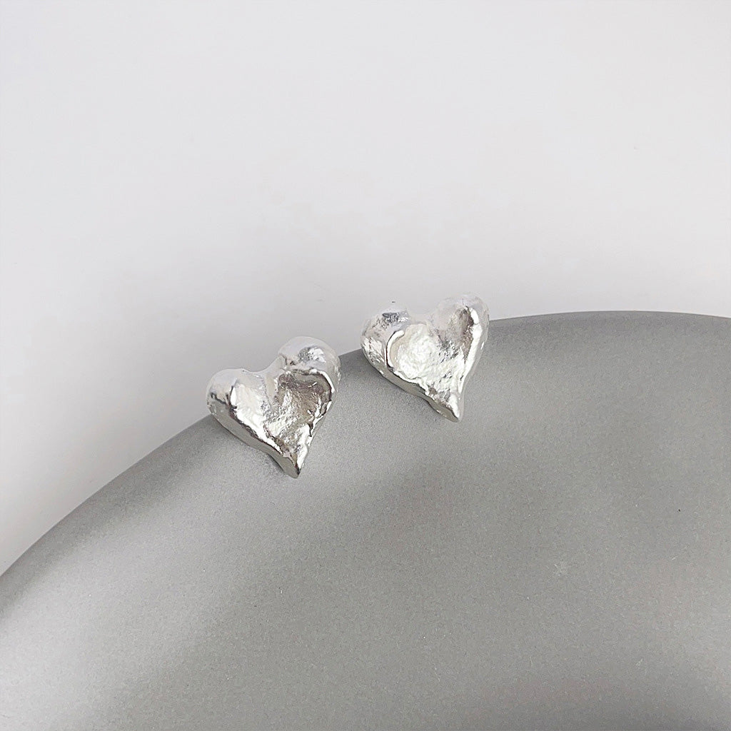 Metal geometric irregular heart shape stud earrings (5 pairs)