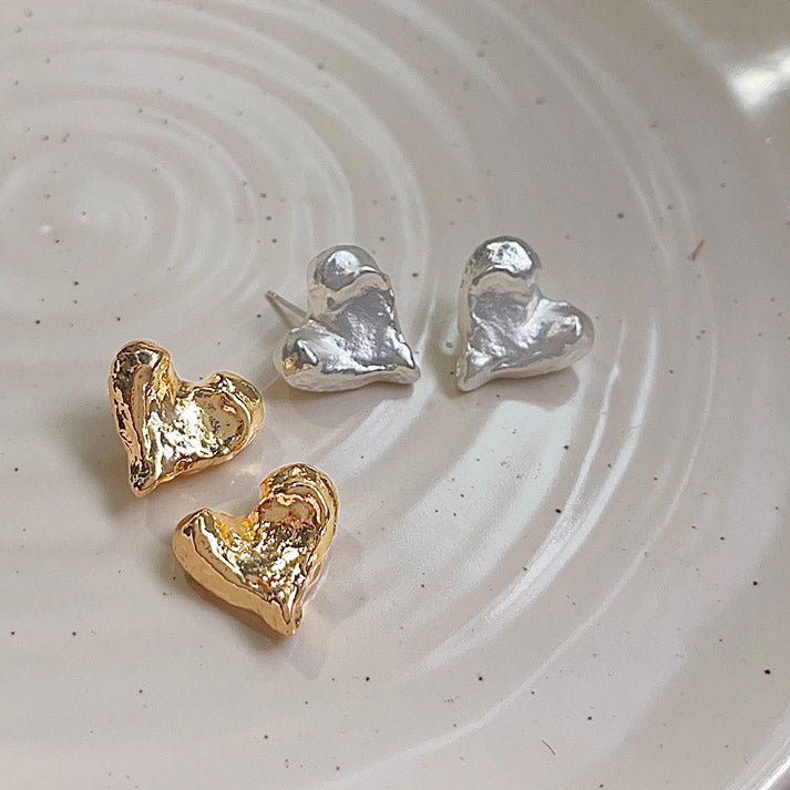 Metal geometric irregular heart shape stud earrings (5 pairs)