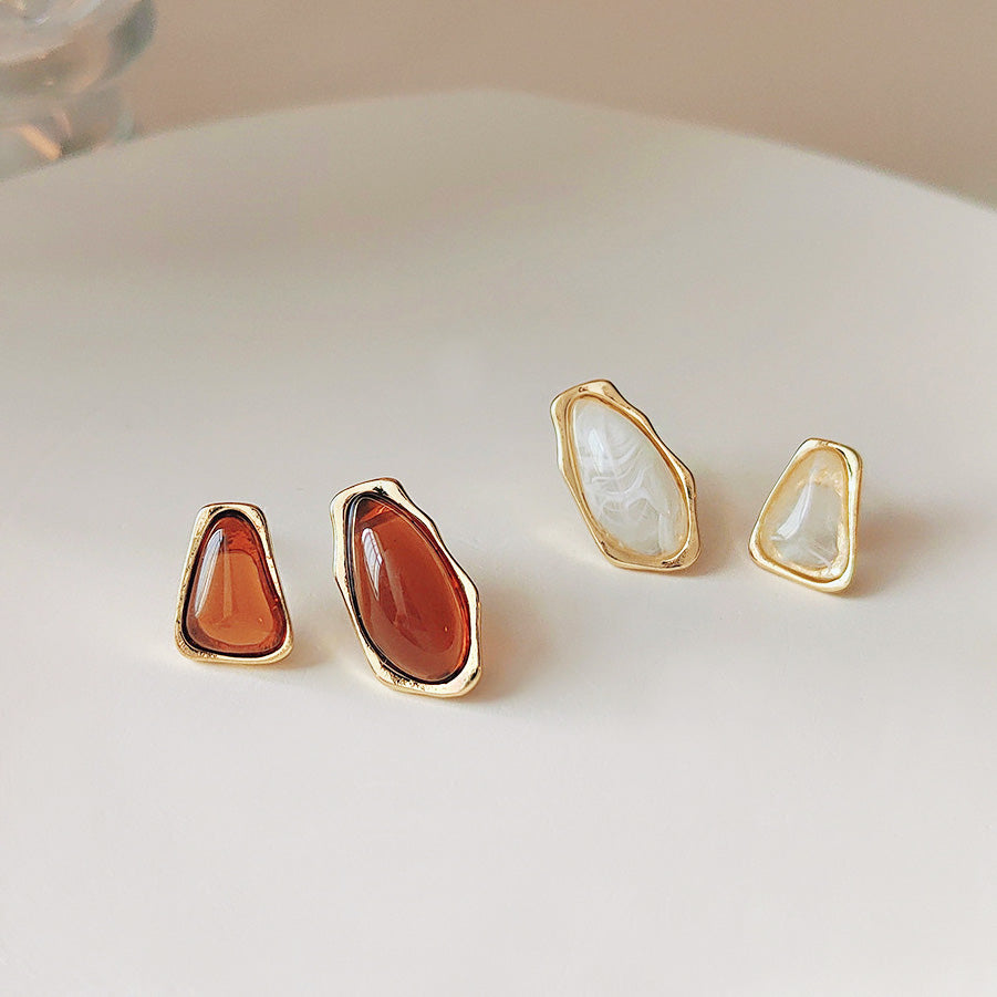 14k gold plated asymmetric irregular shaped translucent stud earrings (5 pairs)