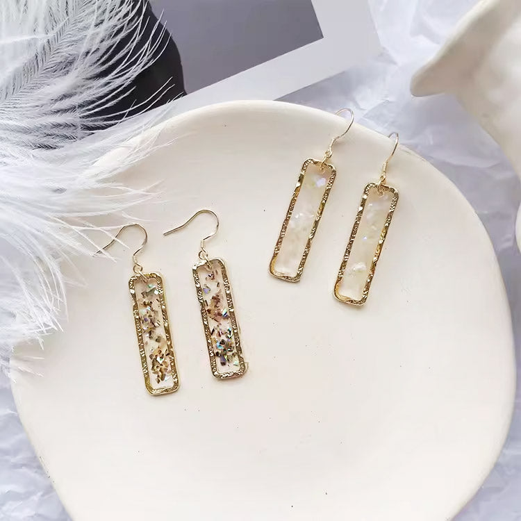 Geometric rectangular frame transparent resin random color shell drop dangle earrings (5 pairs)