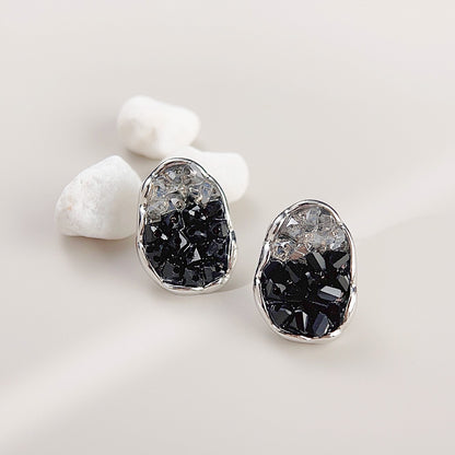 Sparking oval gradient black crystal stud earrings (5 pairs)