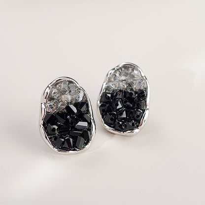 Sparking oval gradient black crystal stud earrings (5 pairs)