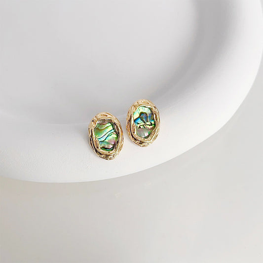 14k gold plated oval abalone shell stud earrings (5 pairs)