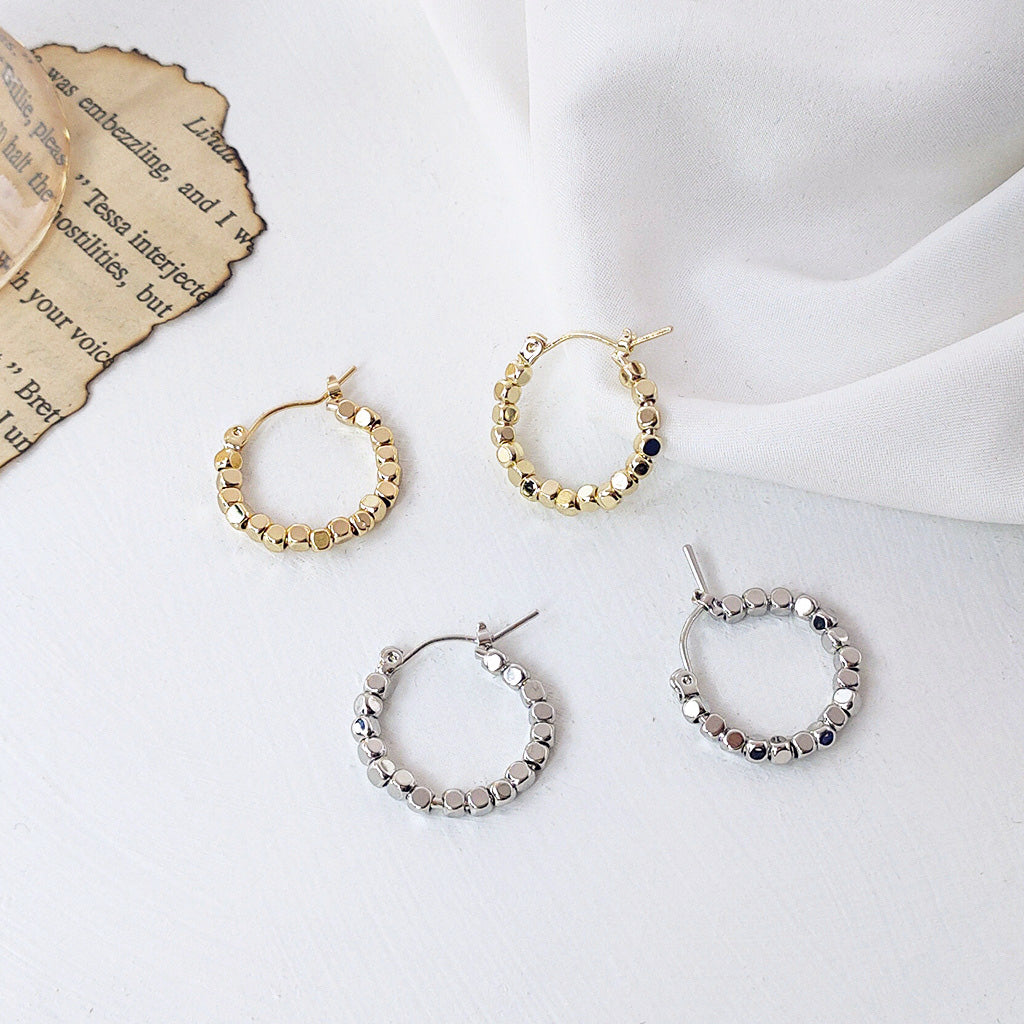 Crushed stone small square beads hoop earrings (5 pairs)