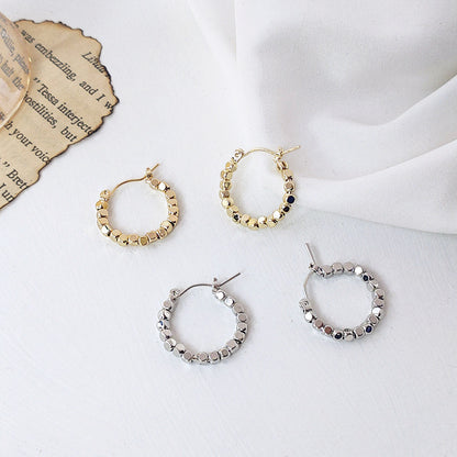 Crushed stone small square beads hoop earrings (5 pairs)