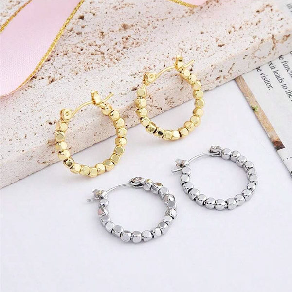 Crushed stone small square beads hoop earrings (5 pairs)