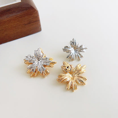 Two way wear silver gold color leaves flower stud earrings(5 pairs)