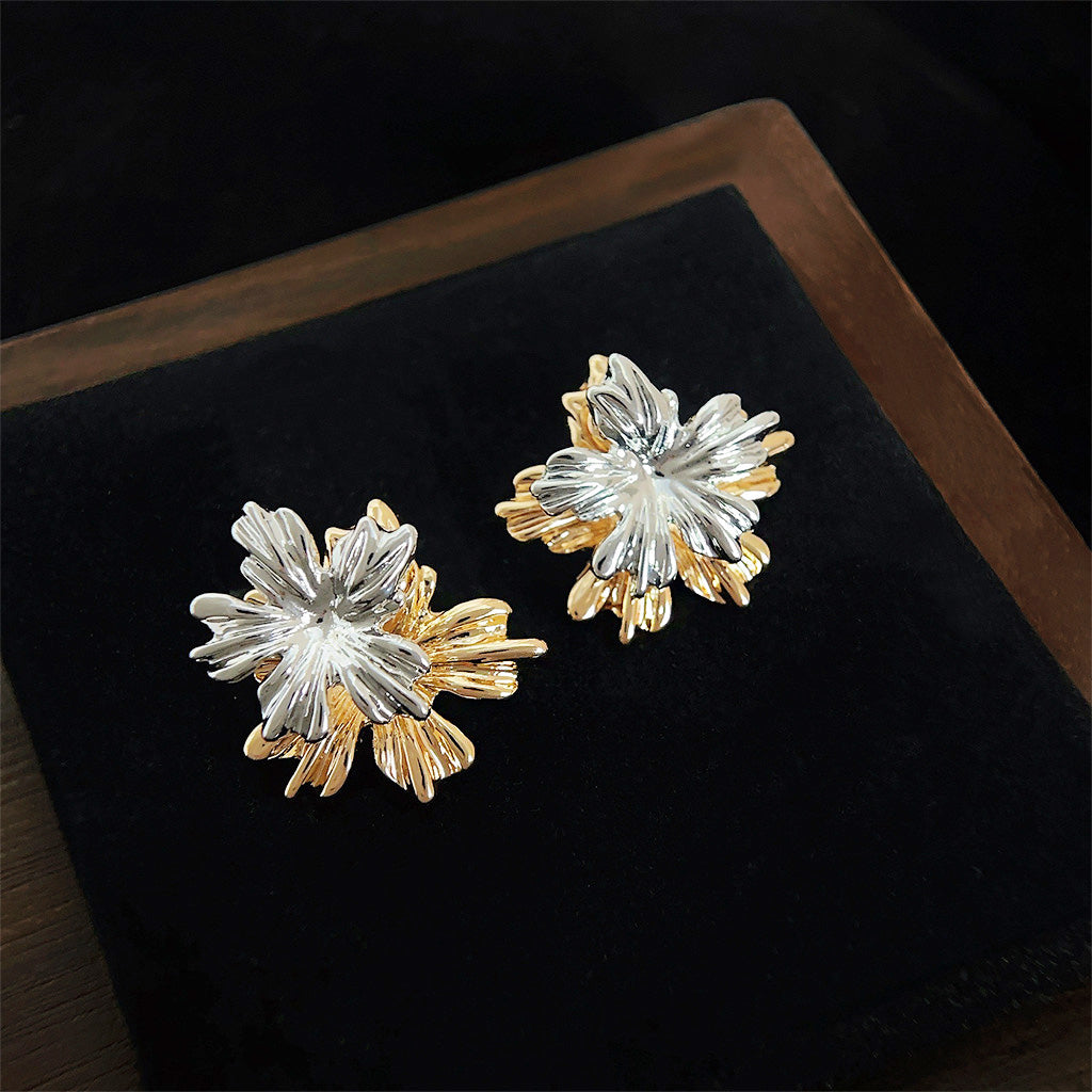 Two way wear silver gold color leaves flower stud earrings(5 pairs)